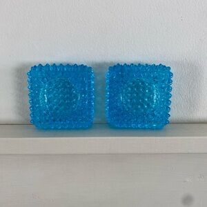 Pair of Blue Hobnail Glass Square Dishes